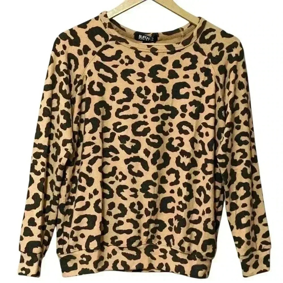 Buffalo Cheetah Gold Pullover XS Long Sleeve Casual All Over Spot Print NWT - Picture 1 of 6
